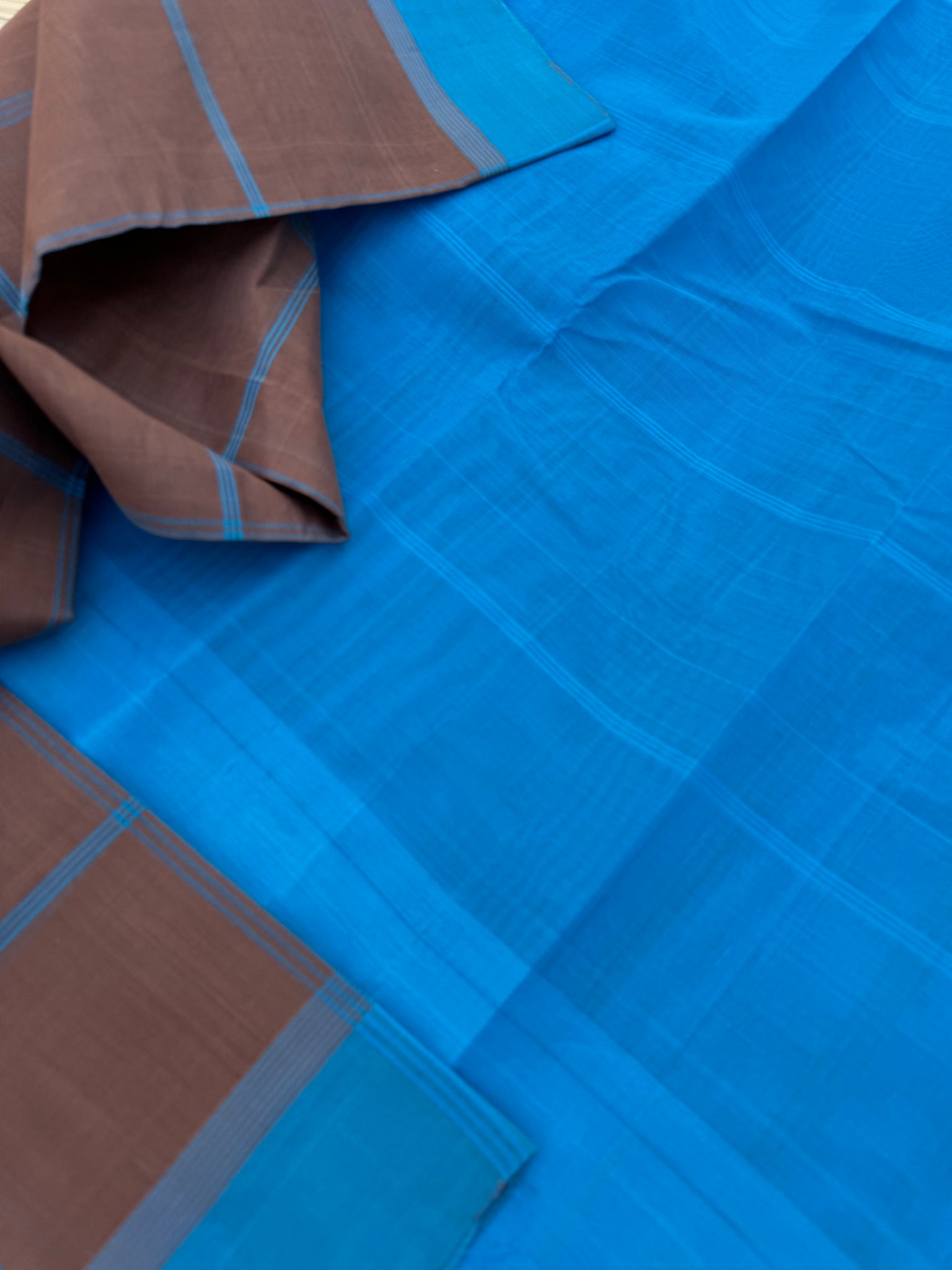 Pragatham - Contrast Play - chikku brown and sulphate blue