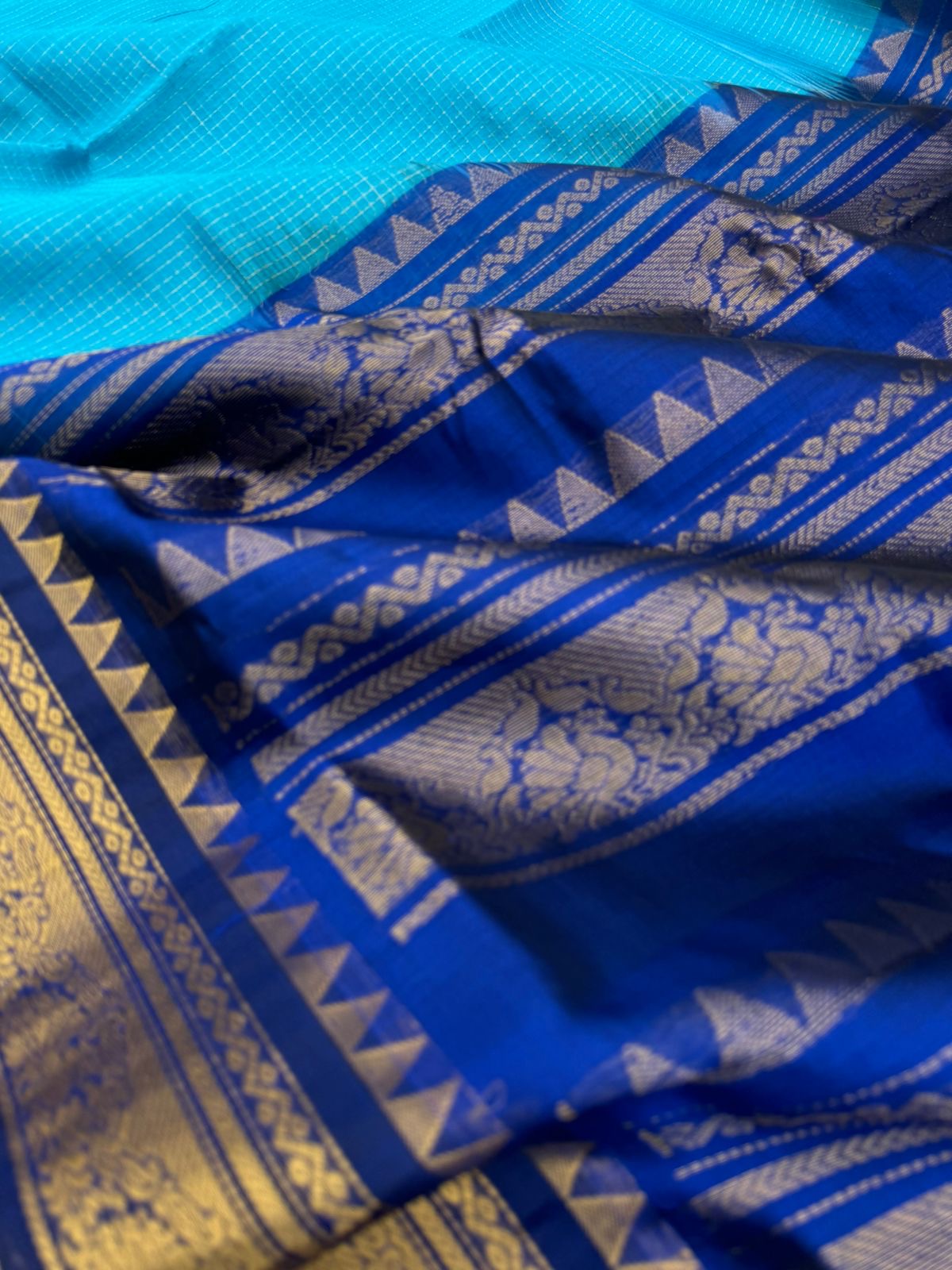 Korvai Silk Cottons -  blue on blue Zari kattam