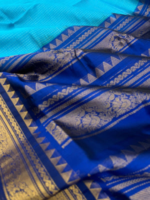 Korvai Silk Cottons -  blue on blue Zari kattam