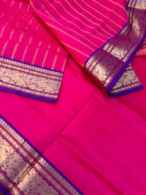 Zari Kissed Silk Cotton -rani pink and vertical veldhari