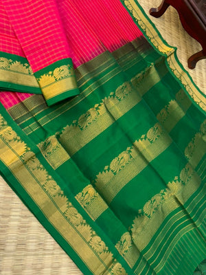 Korvai Silk Cottons -gorgeous rani pink zari kattam