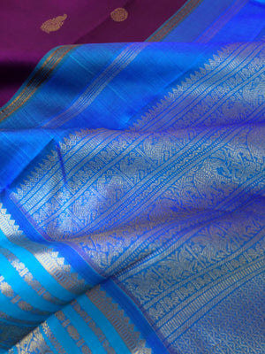 Meenakshi Kalayanam - Authentic Korvai Kanchivarams - stunning super gorgeous grand deep purple and sulphate blue