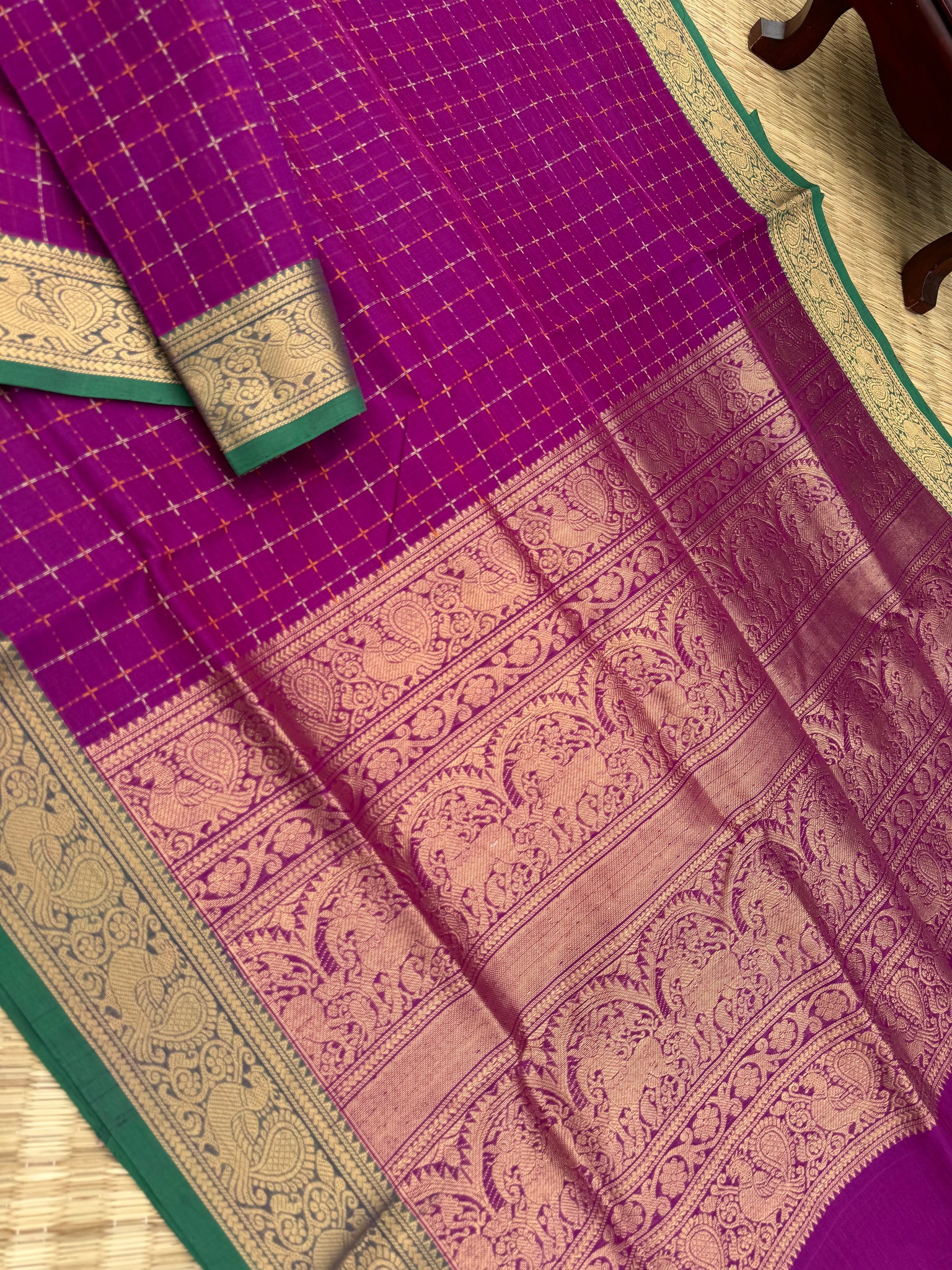 Woven Motifs Silk Cotton - deep majenta pink pluse buttas