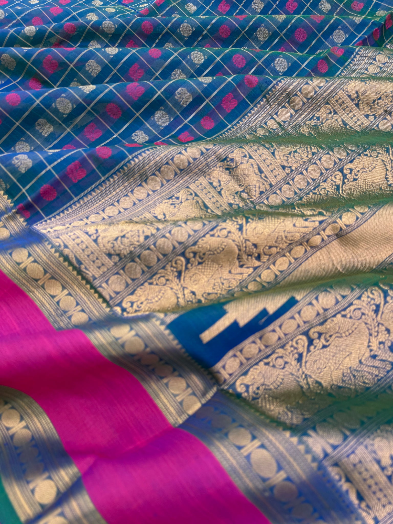 Woven Motifs Silk Cotton - dual tone peacock 1000 buttas