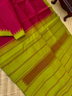 Kaavyam on Korvai Kanchivaram - deep aaraku red and green one inch korvai
