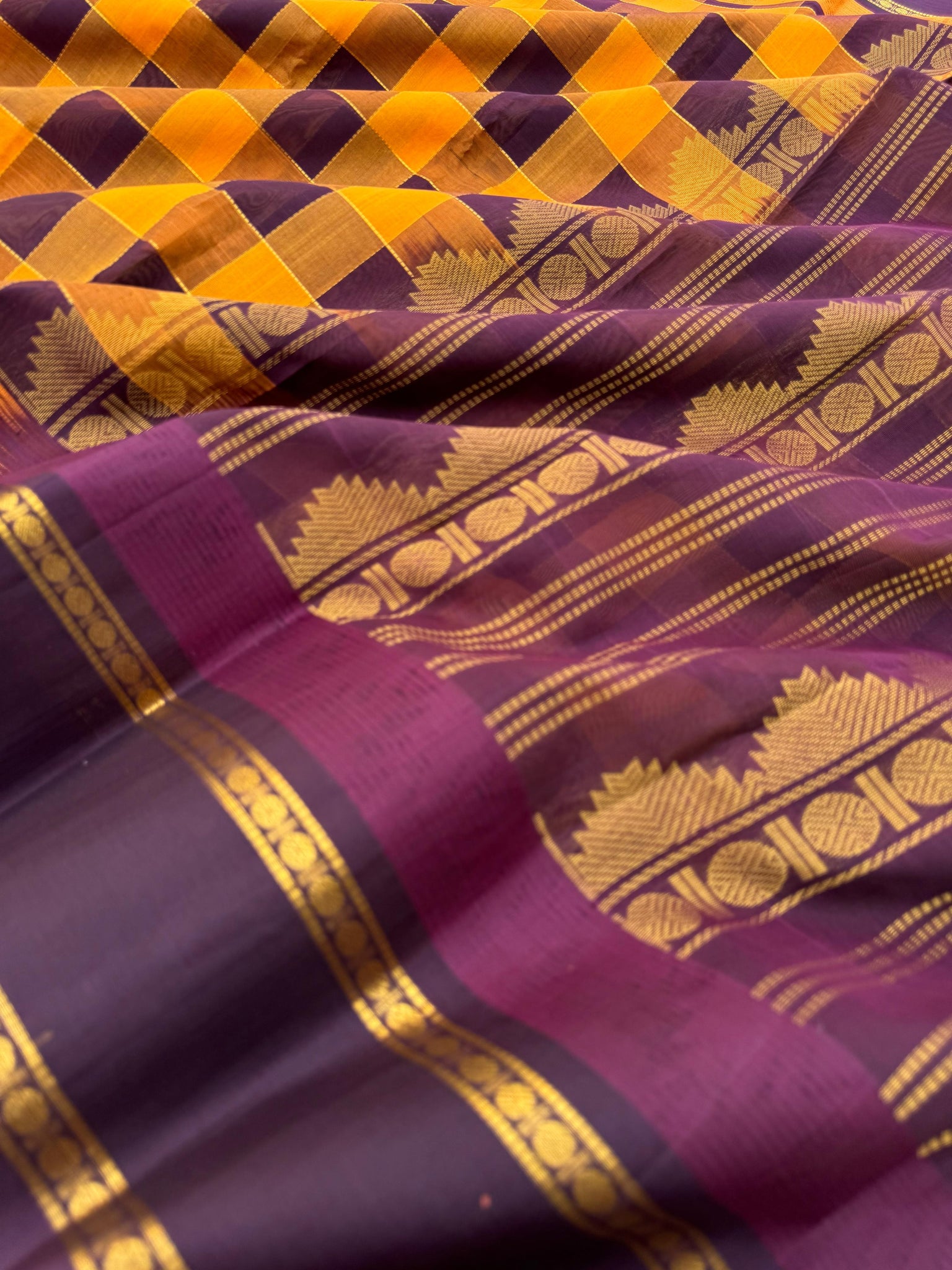 Korvai Silk Cottons - mustard and burgundy
