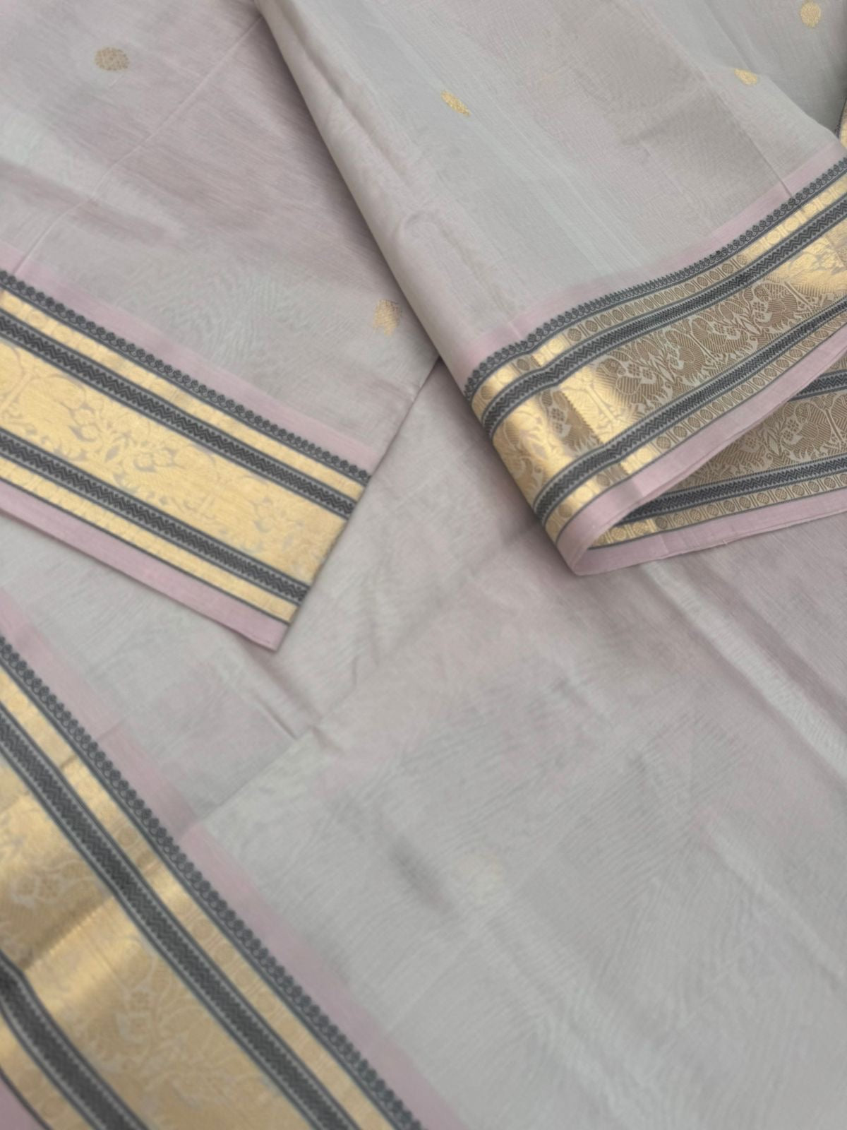 Zari Kissed Silk Cotton - stunning pale calicum grey