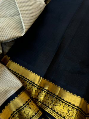 Korvai Silk Cotton - pale off white and black podi kattam