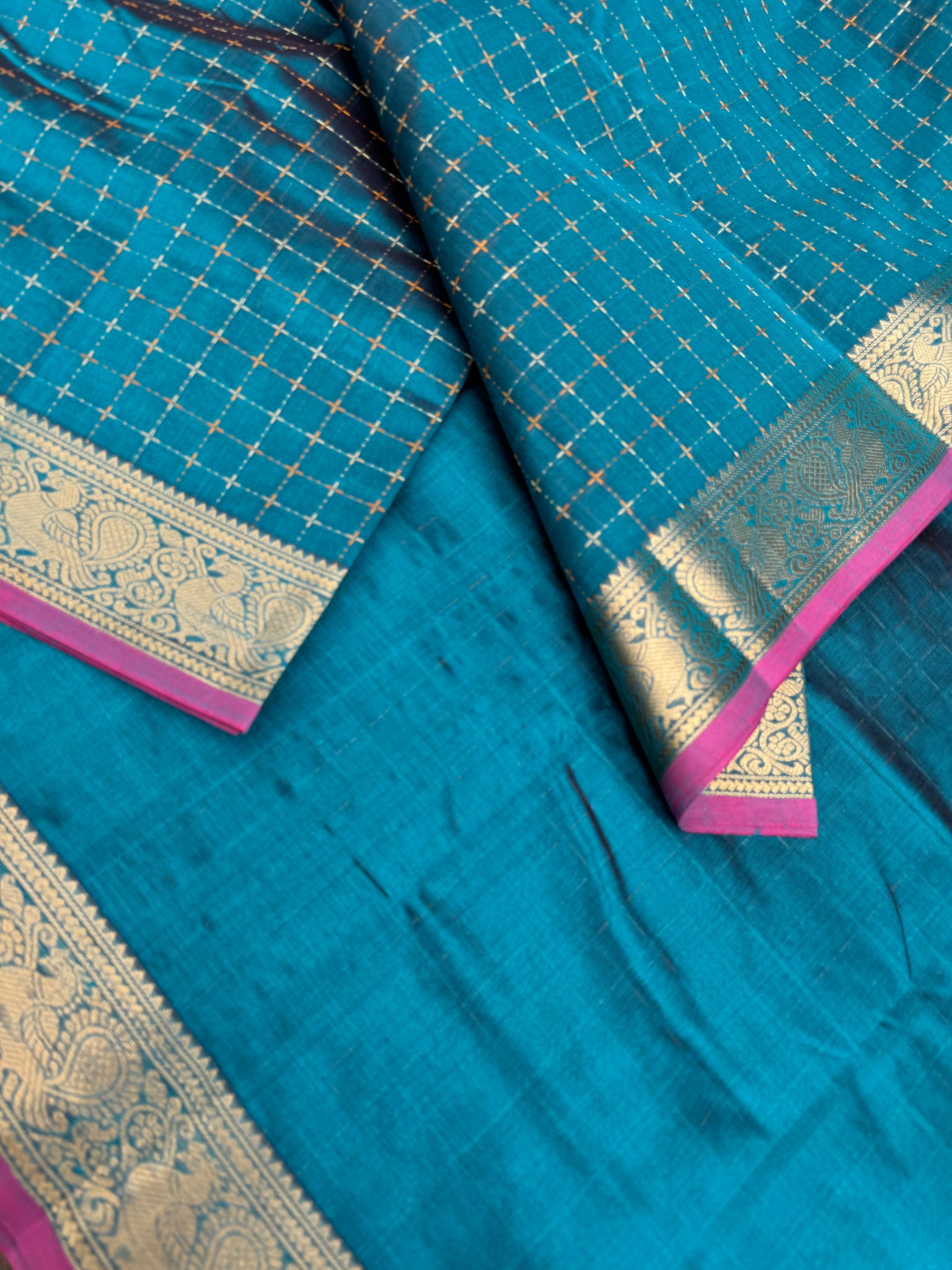 Woven Motifs Silk Cotton - burnt blue pluse buttas