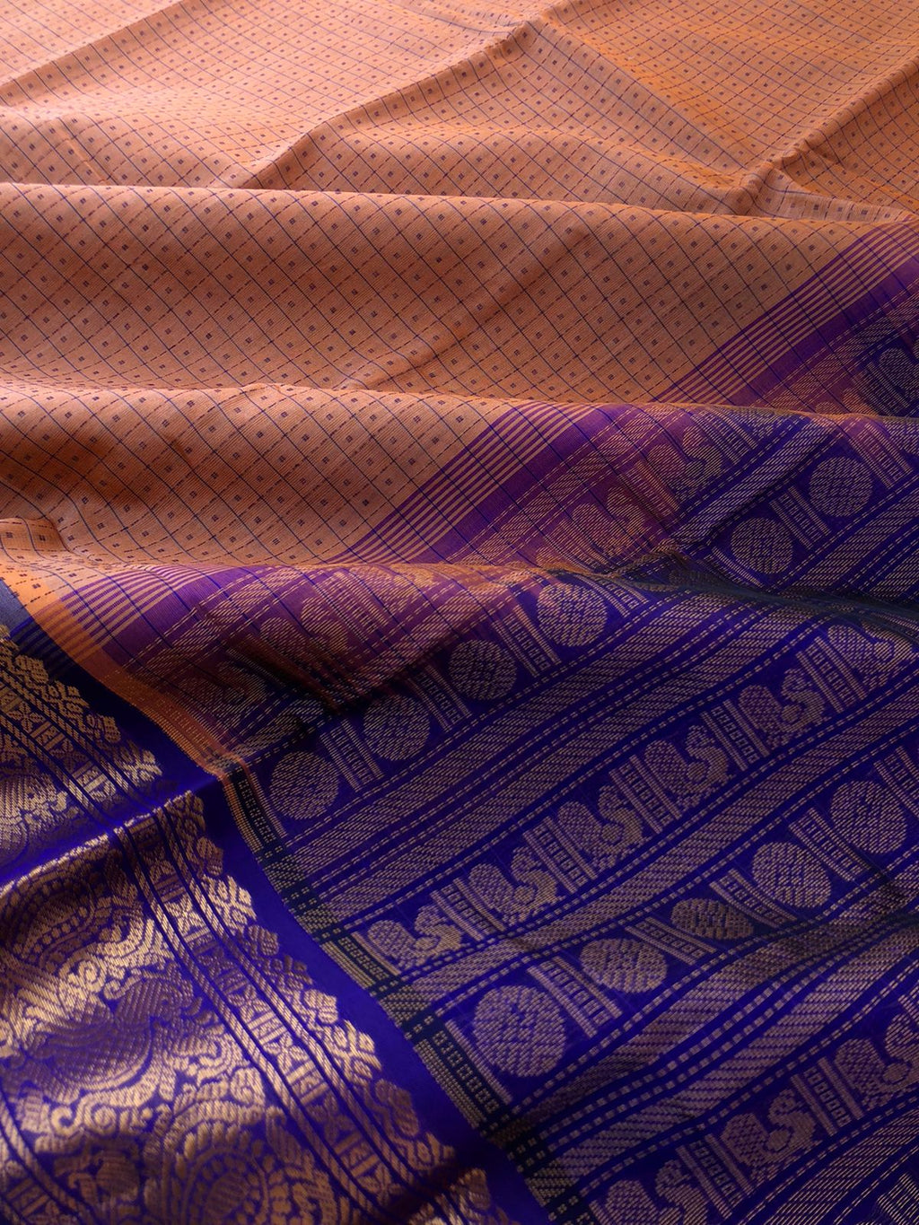 Woven Motifs Silk Cotton - rusty skin tone Lakshadeepam