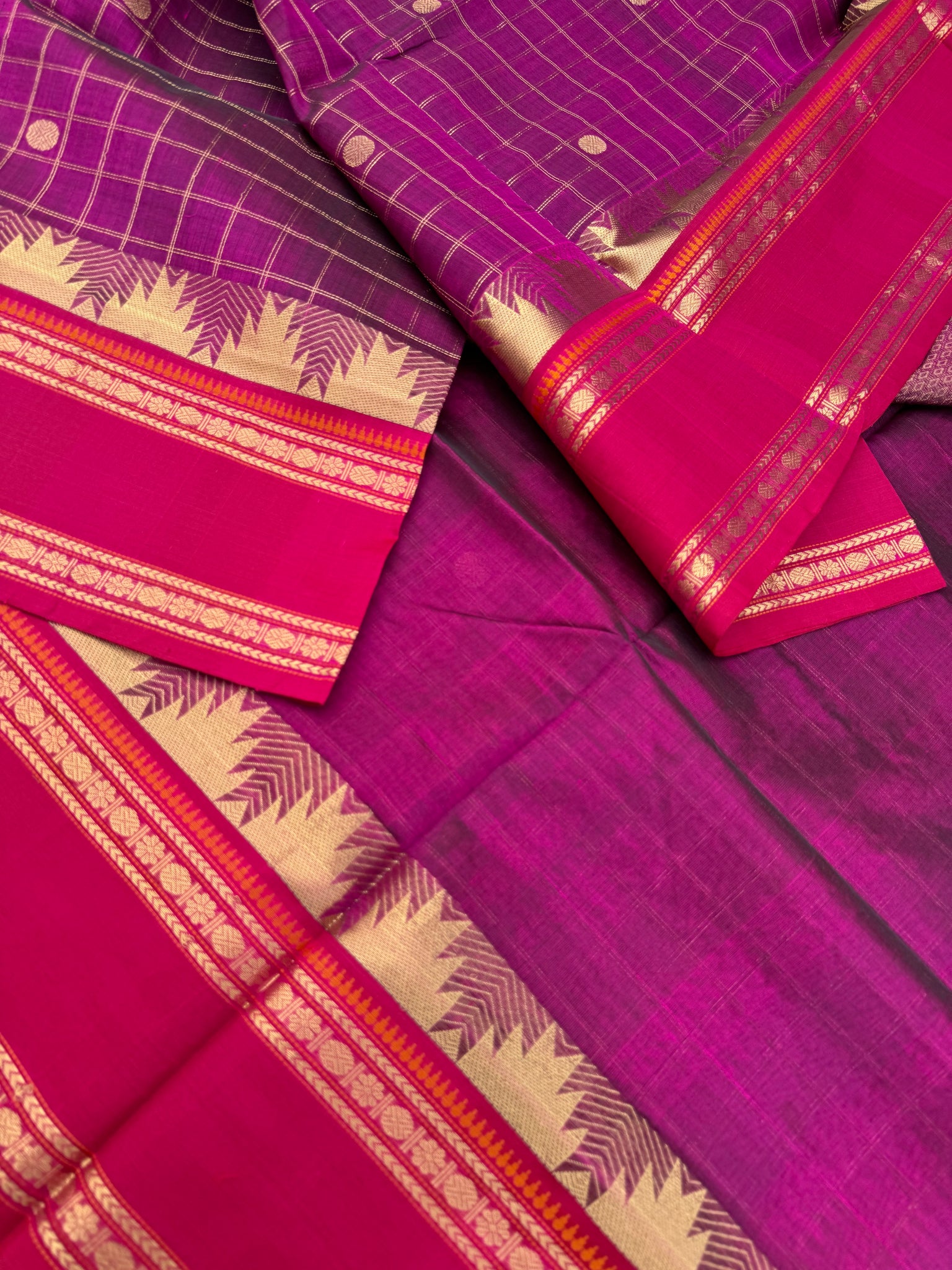 Zari Kissed Silk Cotton - a majentha purple pink with all traditional designs in one saree