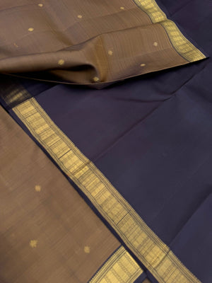 Leela - The bliss of small border Kanchivarams - very rare metallic bronze black coffee tone
