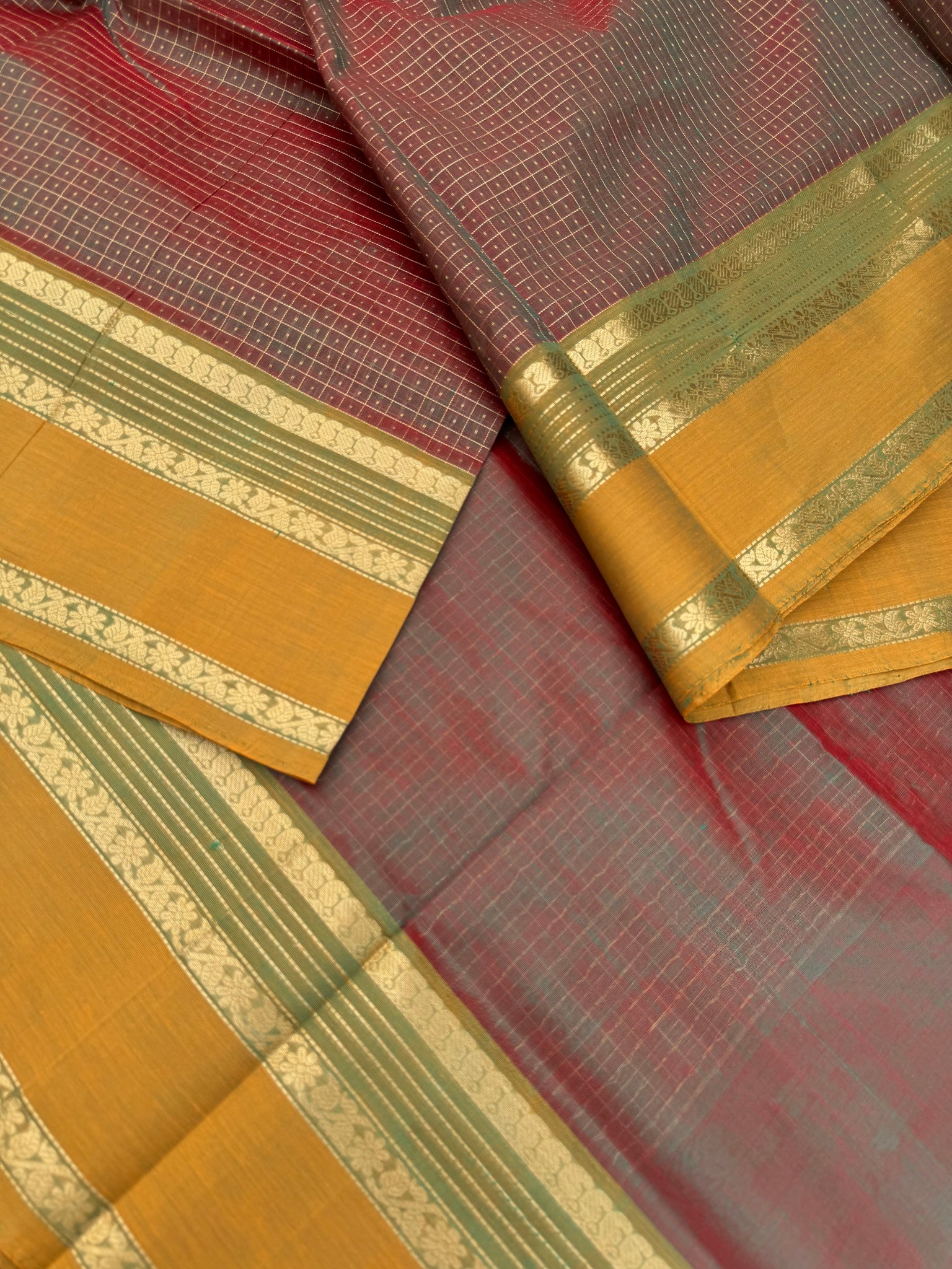Zari Kissed Silk Cotton - perfect new mango leaf lakshadeepam with long parrots woven pallu
