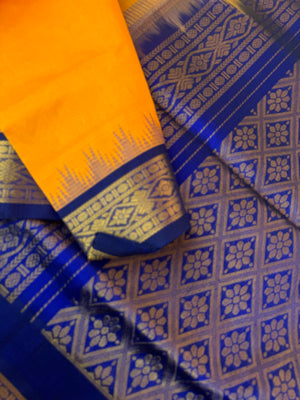 Korvai Silk Cotton - mustard and ms blue