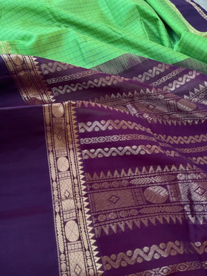 Korvai Silk Cotton - apple green and coffee bean