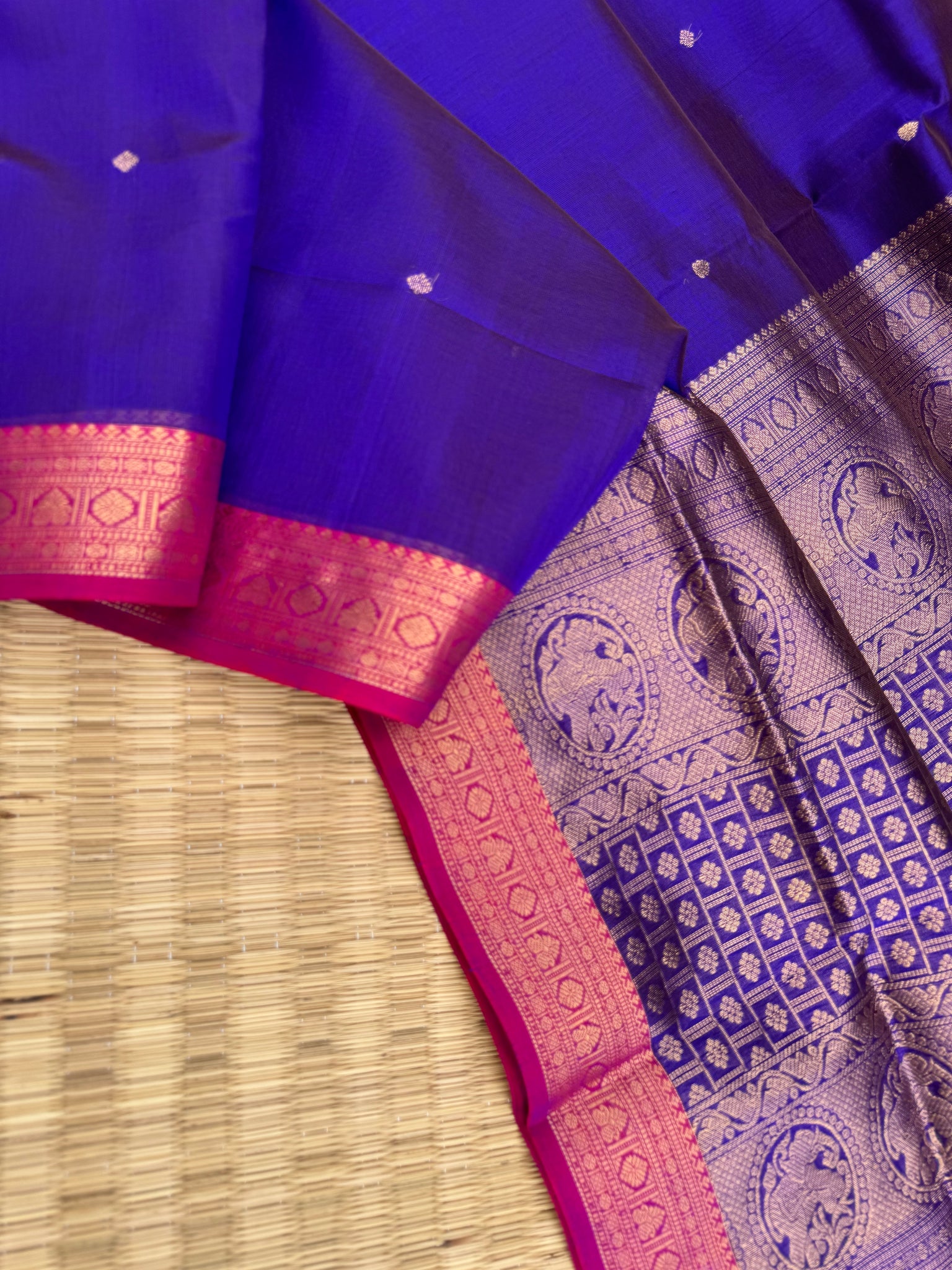Zari Kissed Silk Cotton - dark deep violet for people who love small borders