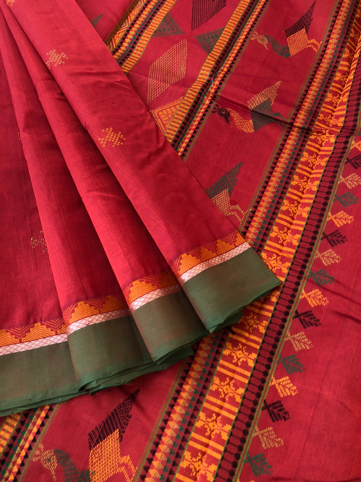 Woven Motifs Silk Cotton - brick red Bomkai