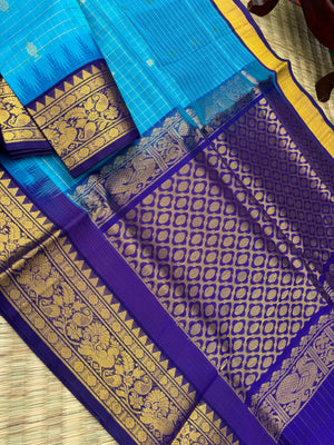 Korvai Silk Cotton - blue on blue zari kattam buttas