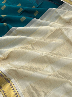 Korvai Silk Cottons - forest green and off white