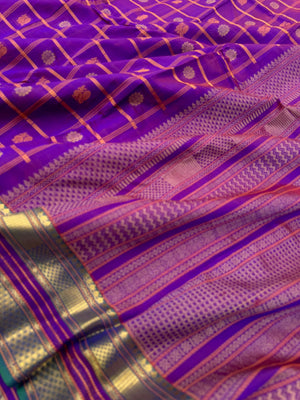 Woven Motifs Silk Cotton - deep purple mayil chackaram