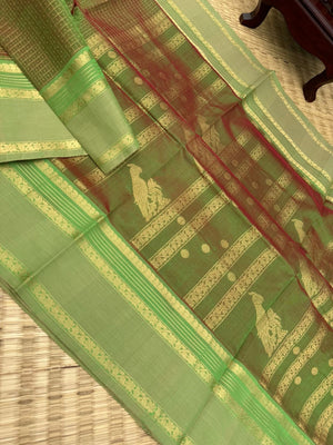 Zari Kissed Silk Cotton -dual tone manthulir colour Lakshadeepam with long pallu