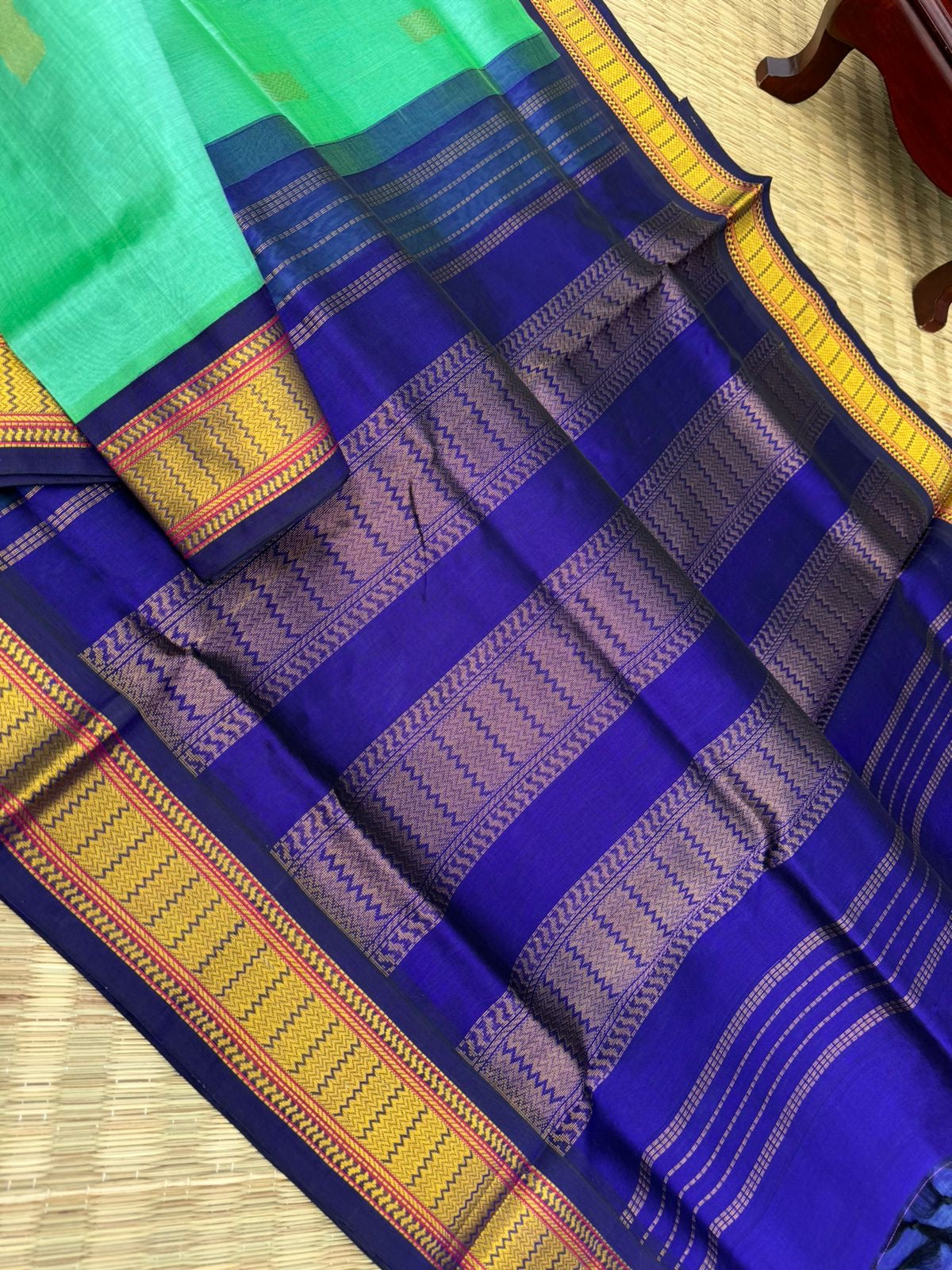 Korvai Silk Cottons -aqua blue on dark bue