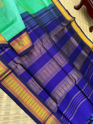 Korvai Silk Cottons -aqua blue on dark bue