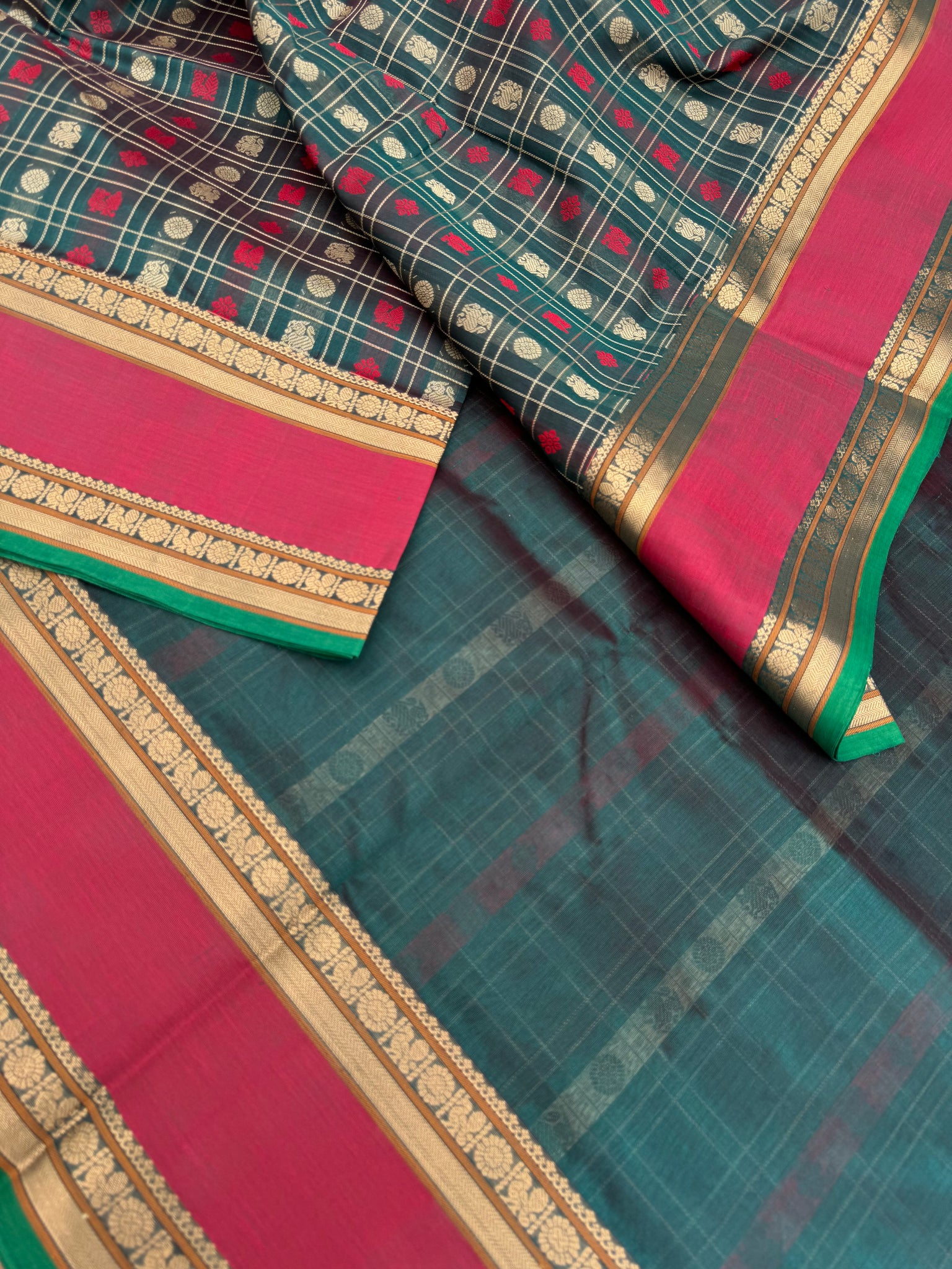 Woven Motifs Silk Cotton - a forest green 1000 buttas