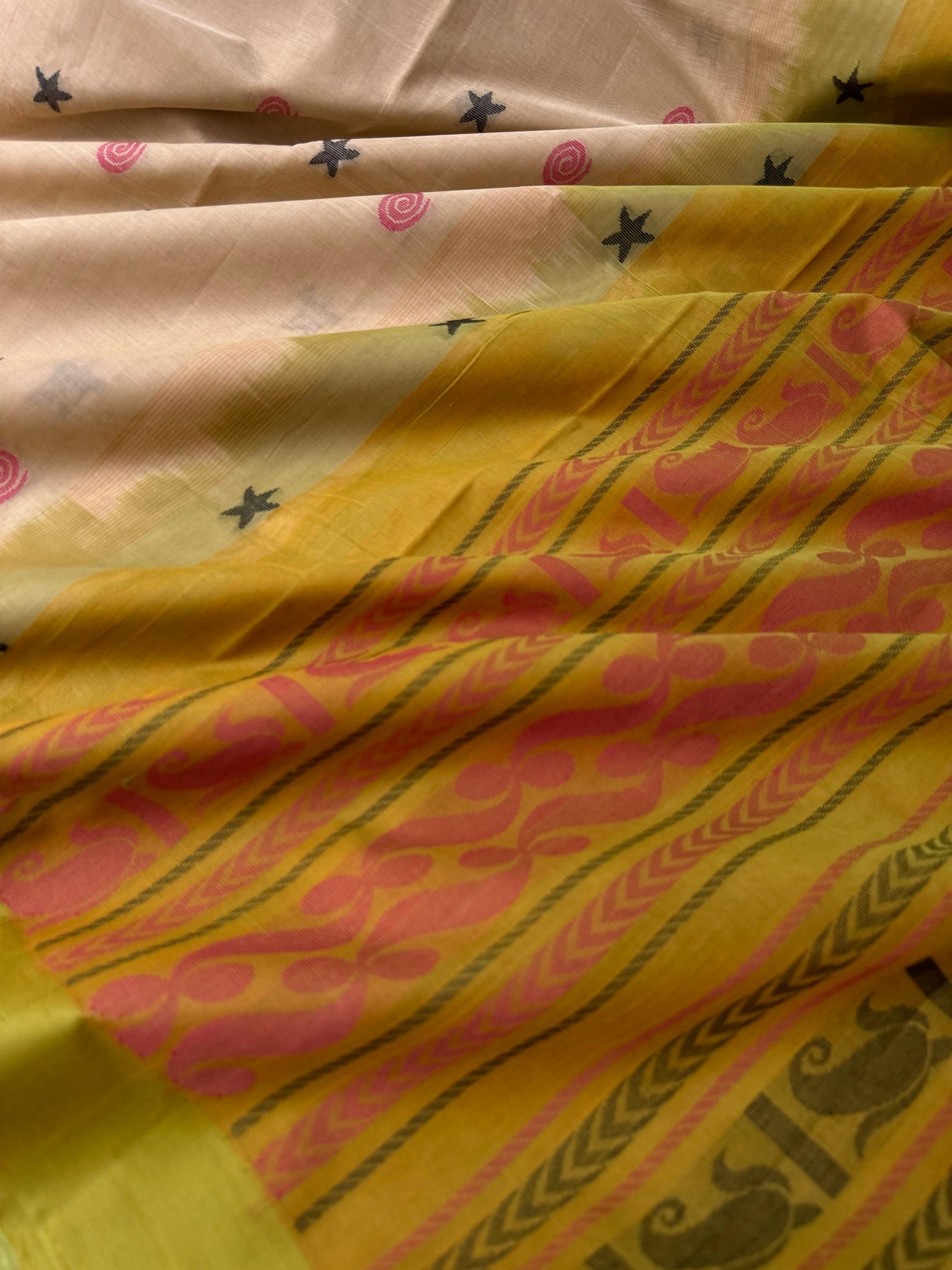 Pragatham - Contrast Play - beige cream and olive green