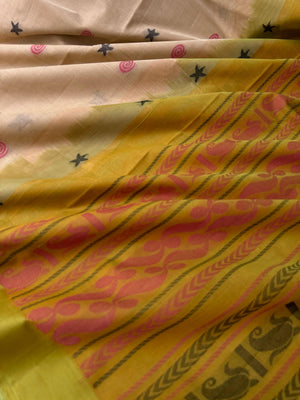 Pragatham - Contrast Play - beige cream and olive green