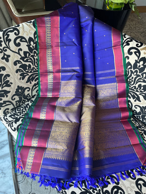 Shree Ka - the traditional at the best ms Subbalakshmi amma blue with vintage style woven borders