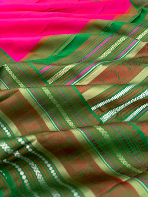 Album Untouched - a classy kalakshetra style Kanchivaram in style pink and green with varusai pett woven no zari borders