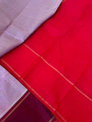 Haritham - Heirloom Yarn Play on Kanchivaram - unusual pale pastel lavender intricate 1000 buttas with red pallu and blouse