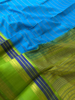 Divyam - Korvai Silk Cotton with Pure Silk Woven Borders - gorgeous anandha blue and apple green