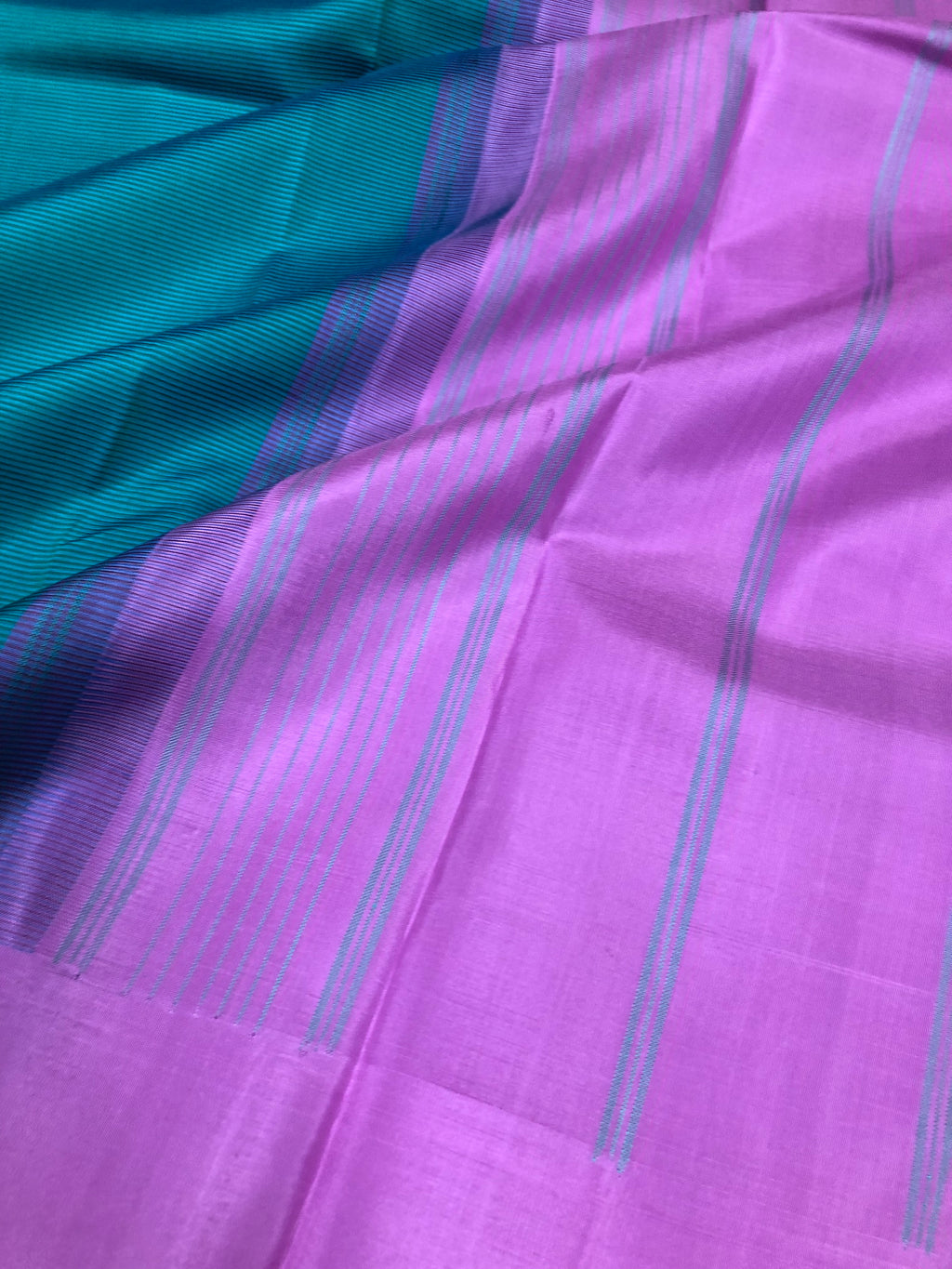 Diwaly Vibes on Korvai Kanchivaram - teal blue and bubble gum pink
