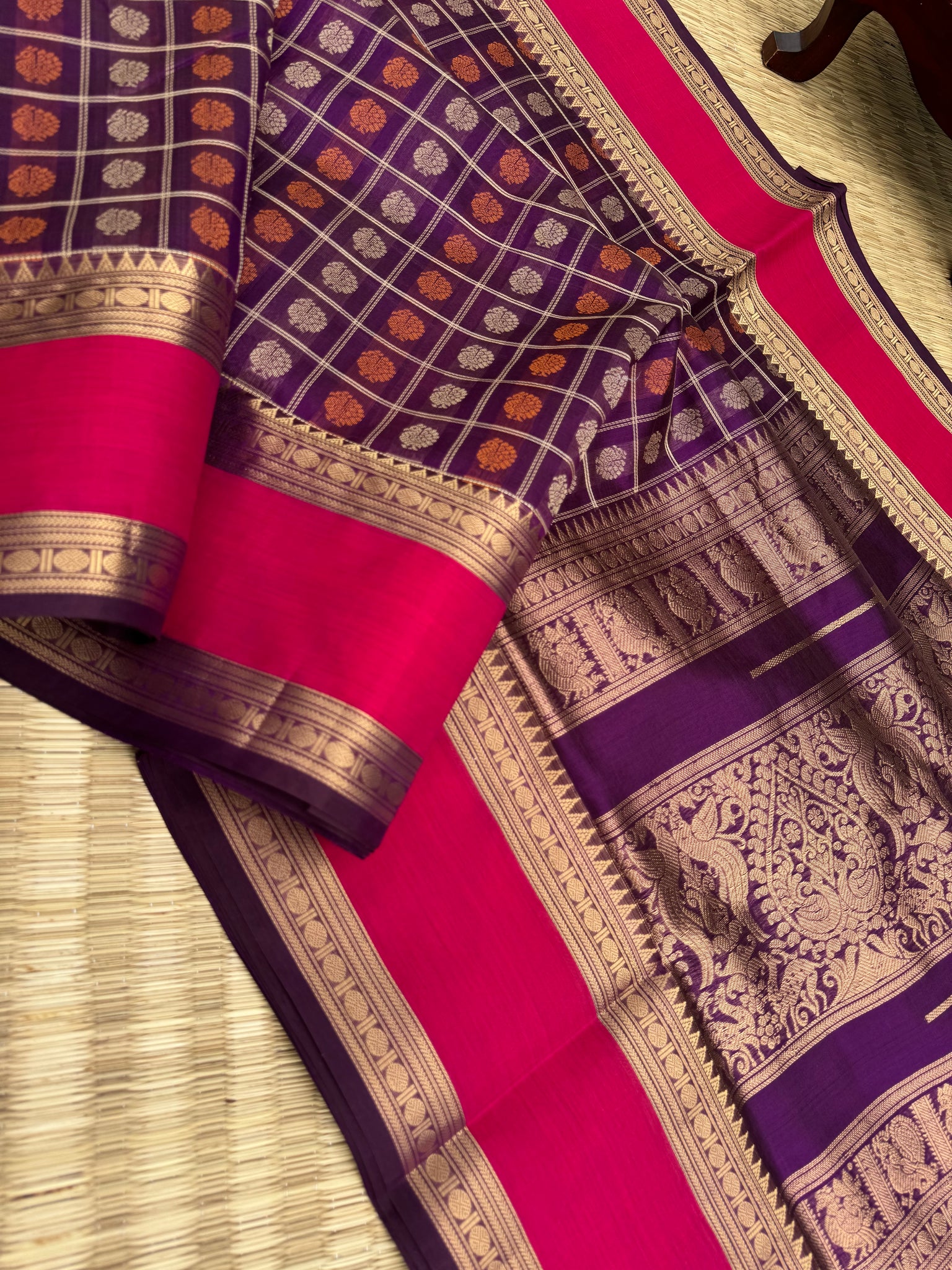 Woven Motifs Silk Cotton - deep dark purple 1000 buttas