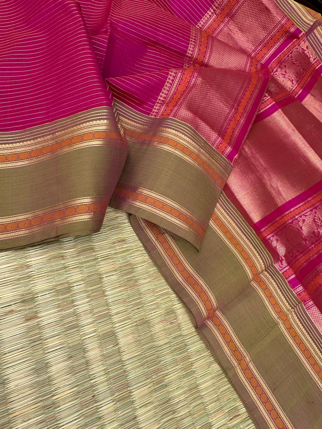 Zari Kissed Silk Cotton - traditional pink at the best oosi stripes
