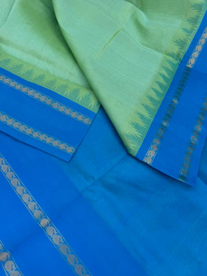 Korvai Silk Cottons -pastel pista green and anandha blue