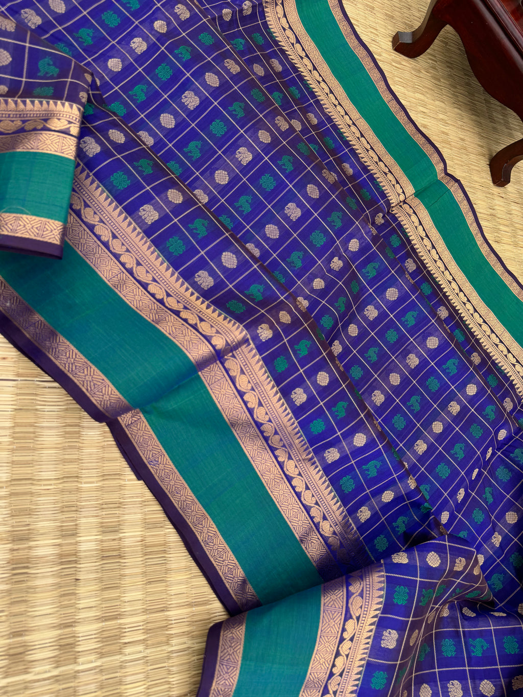 Woven Motifs Silk Cotton - ink blue 1000 buttas