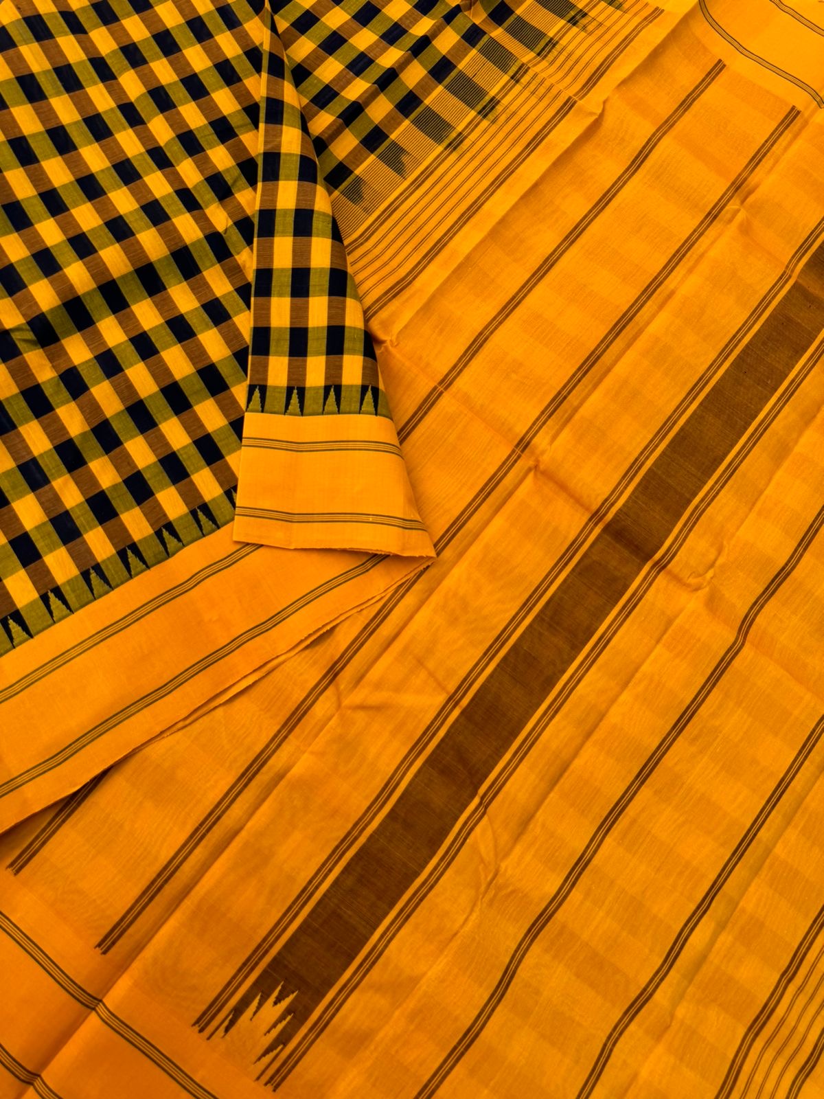 Signature Silk Cotton - mustard and black kattam