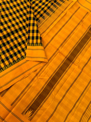 Signature Silk Cotton - mustard and black kattam