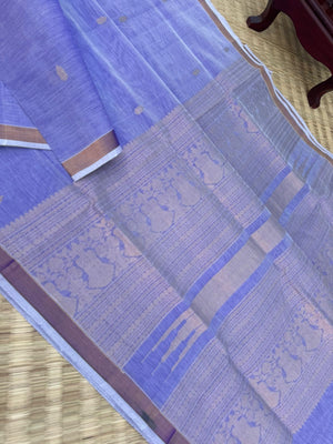 Pastels on Zari Kissed Silk Cotton - pastel sottu neelam tone of off white with ine inch tissue borders
