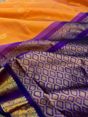 Korvai Silk Cottons - pale apricot and deep violet