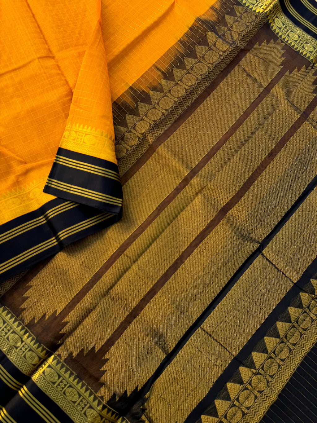 Korvai Silk Cotton - gorgeous golden mustard and black