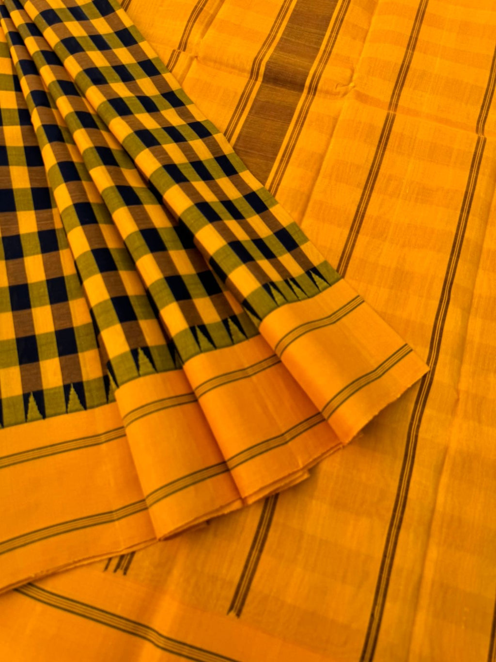 Signature Silk Cotton - mustard and black kattam