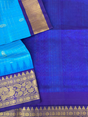 Korvai Silk Cotton - blue on blue zari kattam