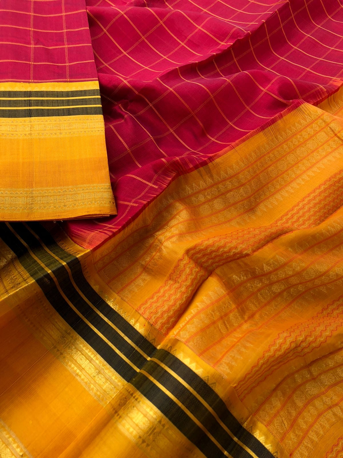 Divyam - Korvai Silk Cotton with Pure Silk Woven Borders - deep kum kum red and mustard