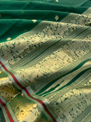 Zari Touched Mangalavastaram - meenakshi green with horse borders