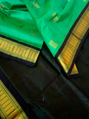 Korvai Silk Cotton - green and coffee bean brown