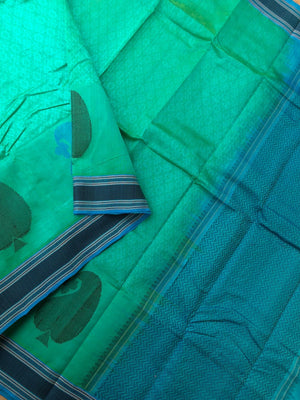 Woven Motifs Silk Cotton - pale aqua green and aqua blue